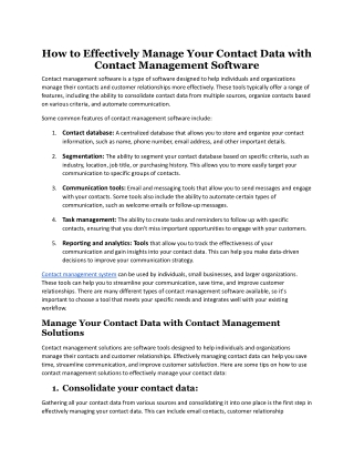 How to Effectively Manage Your Contact Data with Contact Management Software.