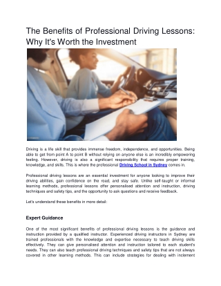 The Benefits of Professional Driving Lessons Why It's Worth the Investment