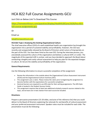 HCA 822 Full Course Assignments GCU