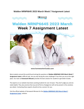 Walden NRNP6645 2023 March Week 7 Assignment Latest