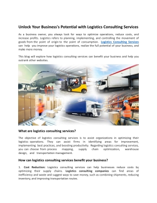 Unlock Your Business's Potential with Logistics Consulting Services