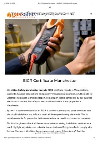 EICR Certificate Manchester - Get EICR Certificate in Manchester