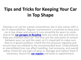 Tips and Tricks for Keeping Your Car in Top Shape