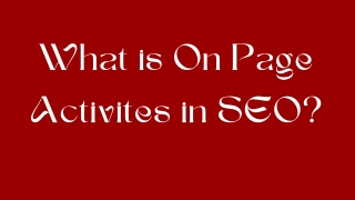 What is On Page Activites in SEO