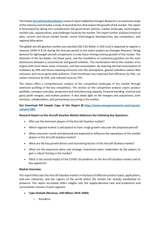 Aircraft Gearbox Market Worldwide Industry Share, Size, Gross Margin, Trend 2030