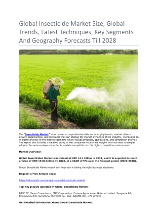 Global Insecticide Market Size, Global Trends, Latest Techniques, Key Segments