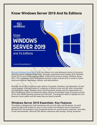 Know Windows Server 2019 And Its Editions