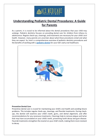 Understanding Pediatric Dental Procedures- A Guide for Parents