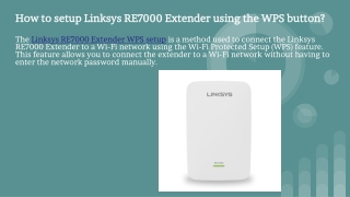 How to setup Linksys RE7000 Extender using the WPS button_