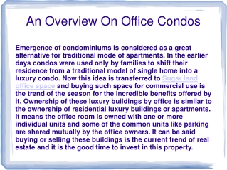 An Overview On Office Condos