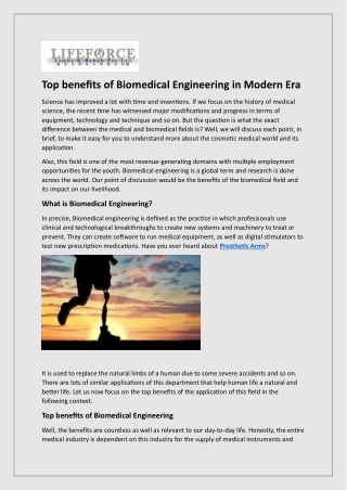 Top benefits of Biomedical Engineering in Modern Era