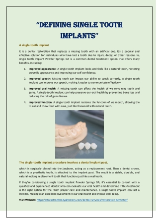 Defining Single Tooth Implants