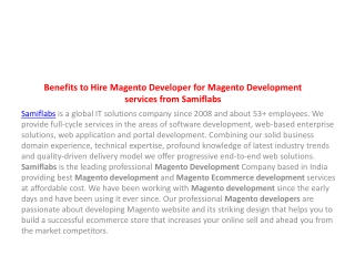 Benefits to Hire Magento Developer for Magento Development