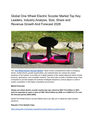 Global One Wheel Electric Scooter Market Top Key Leaders, Industry Analysis