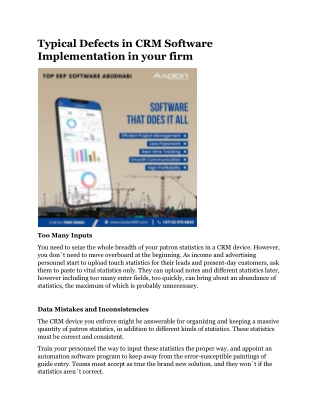 Typical Defects in CRM Software Implementation in your firm