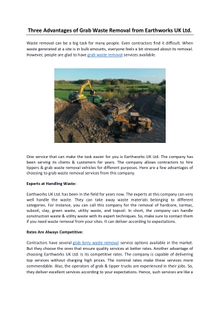 Three Advantages of Grab Waste Removal from Earthworks UK Ltd.