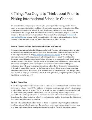 4 Things You Ought to Think about Prior to Picking International School in Chennai