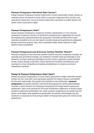 Pazaryeri Entegrasyon Tanıtım Yazısı