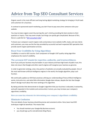 Advice from Top SEO Consultant Services