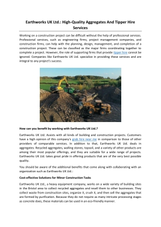 Earthworks UK Ltd.: High-Quality Aggregates And Tipper Hire Services