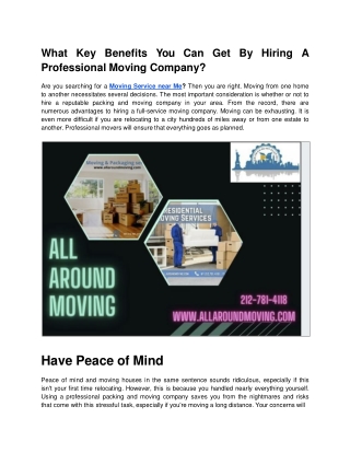 What Key Benefits You Can Get By Hiring A Professional Moving Company