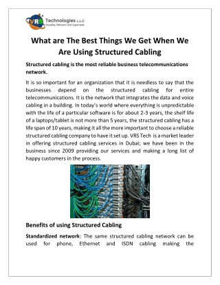 What are The Best Things We Get When We Are Using Structured Cabling