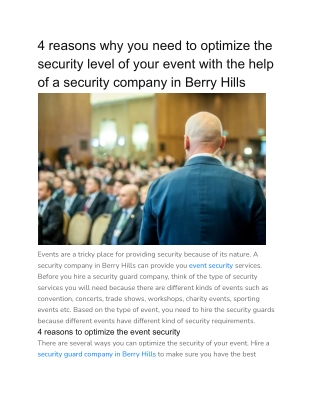 4 reasons why you need to optimize the security level of your event with the help of a security company in Berry Hills