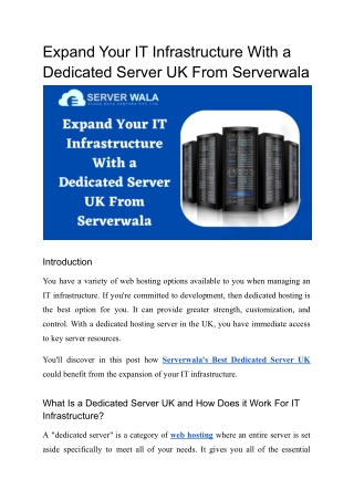 Expand Your IT Infrastructure With a Dedicated Server UK From Serverwala