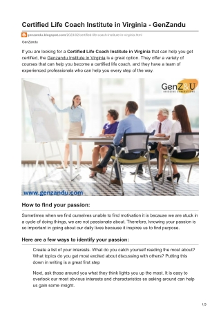 Certified Life Coach Institute in Virginia - GenZandu