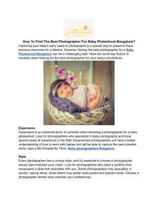 How To Find The Best Photographer For Baby Photoshoot Bangalore_