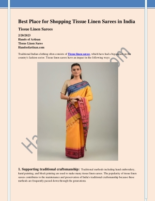 Best Place for Shopping Tissue Linen Sarees in India