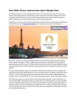 Paris 2024 All you need to know about Olympic Paris