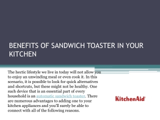 BENEFITS OF SANDWICH TOASTER IN YOUR KITCHEN