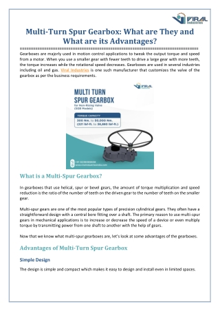 Multi-Turn Spur Gearbox What are They and What are its Advantages