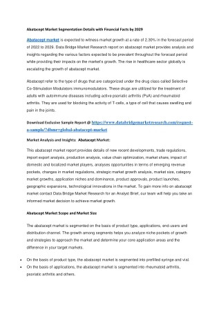 Abatacept Market Segmentation Details with Financial Facts by 2029