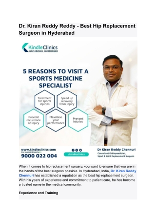 Best Hip Replacement Surgeon in Hyderabad | Dr. Kiran Reddy Chennuri