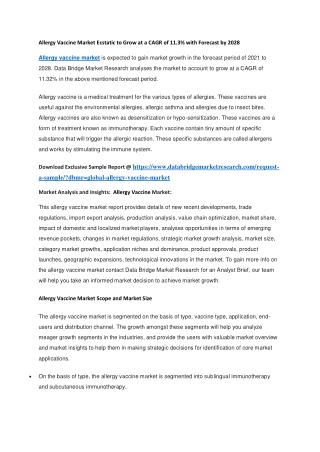 Allergy Vaccine Market Ecstatic to Grow at a CAGR of 11.3 with Forecast by 2028