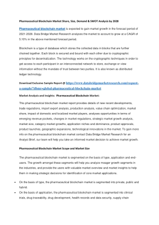 Pharmaceutical Blockchain Market Share, Size, Demand & SWOT Analysis by 2028