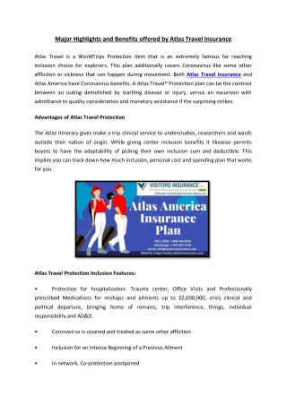 Major Highlights and Benefits offered by Atlas Travel Insurance