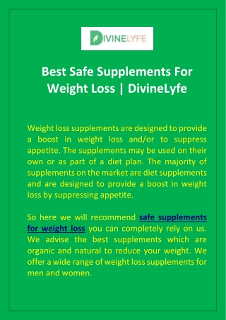 Find The Safe Supplements  For Weight Loss