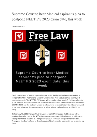 Supreme Court to hear Medical aspirant's plea to postpone NEET PG 2023 exam date, this week