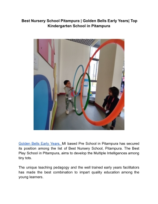 Golden Bells Early Years | Best Kindergarten School in Pitampura| Pre School Pi