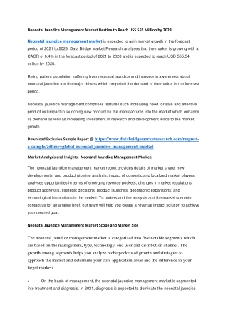 Neonatal Jaundice Management Market Destine to Reach US 555 Million by 2028