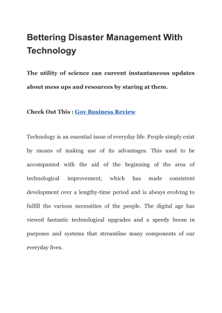 Bettering Disaster Management With Technology