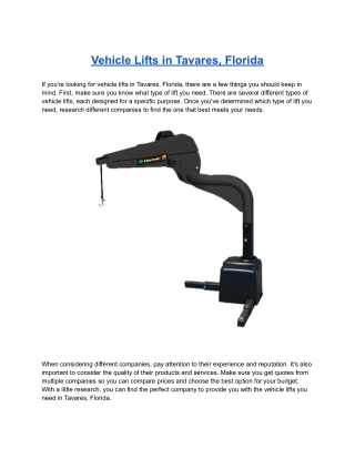 Vehicle Lifts in Tavares, Florida