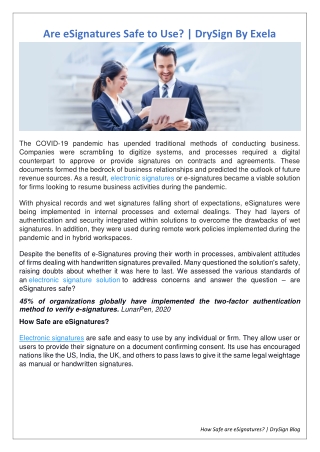 Are eSignatures Safe to Use? | DrySign By Exela