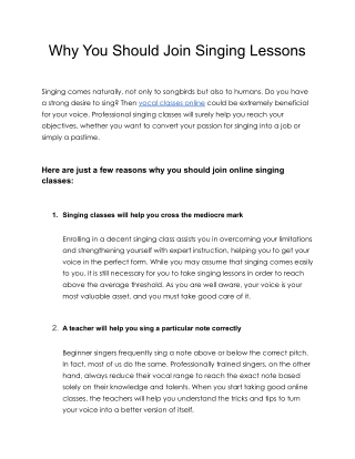 Why You Should Join Singing Lessons