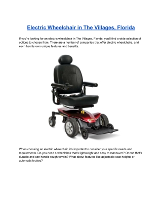 Electric Wheelchair in The Villages, Florida