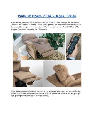 Pride Lift Chairs in The Villages, Florida