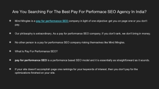 Are You Searching For The Best Pay For Performace SEO Agency In India?